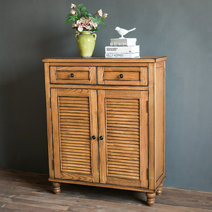 美式乡村实木家具 仿古做旧风格 两门两抽鞋柜白蜡木制作