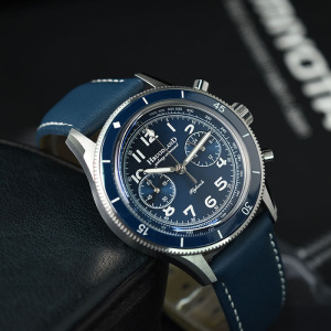 观辰定制不锈钢石英飞返计时夜光蓝宝石泡泡镜陶瓷圈手表男