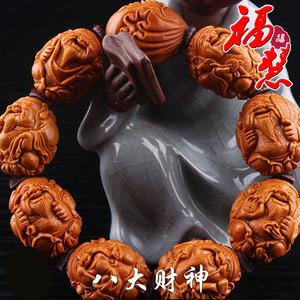 福慧橄榄核雕手串 苏工名家纯手工雕刻立体财神 橄榄核佛珠文玩男