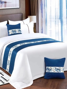 新中式酒店宾馆床尾巾靠垫床盖民宿床上用品纯色床旗床搭巾床边巾