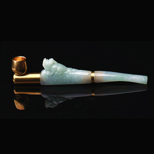 天然翡翠a货冰糯种精雕貔貅玉烟袋锅送长辈玉石烟具配鉴定证书