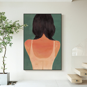 纯手绘油画现代轻奢客厅人物装饰画文艺少女背影挂画入户玄关壁画