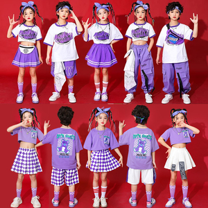 六一儿童啦啦队演出服男童街舞嘻哈套装hiphop女童爵士舞表演服装