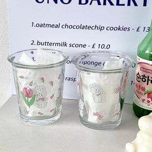 韩风卡通玻璃杯夏季水杯家用果汁饮料奶茶冰咖啡杯子冰美式拿铁杯