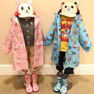 日本轻薄速干儿童雨衣 男女幼儿园宝宝防水带书包位收纳袋防嗮衣