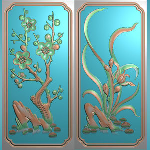 江龙数控精雕图石雕木雕梅兰竹菊镂空小板竖夹花浮雕图mj84-87