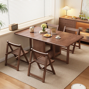 馨佰利实木餐桌折叠方桌家用小户型长方形收纳折叠座椅组合吃饭桌