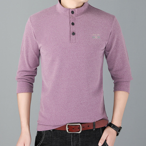 中年男士新新品长袖t恤秋冬羊绒手感上衣爸爸秋衣外穿立领体桖衫