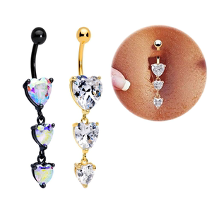 镀18k真金锆石心形肚脐环穿刺饰品肚脐钉防过敏个性脐饰 piercing