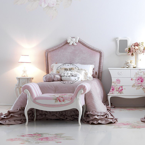 欧式布艺儿童床蝴蝶结紫色梦幻公主床女孩小户型可储物少女单人床