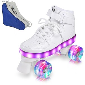 白色充电LED成人旱冰鞋童轮滑鞋儿童滑板溜冰童滑板鞋溜冰场旱冰
