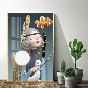 吹泡泡女孩卧室装饰画顽皮娃娃玄关床头儿童挂画珍珠耳环少女壁画