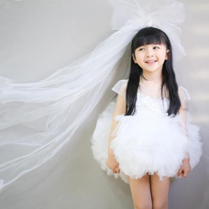 韩国白色蓬蓬公主裙女童周岁生日礼服表演服花童婚纱宝宝连衣裙仙
