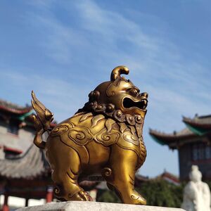 纯黄铜望天吼朝天吼居家镇宅风水中式桌面摆件工艺品香炉