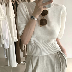 白色冰丝短袖T恤女2024夏季新款韩版宽松外穿套头温柔风针织上衣