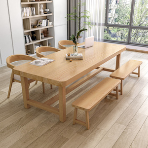 北欧风实木大板书桌长条桌客厅休闲区双人圆角学习桌长桌子工作台