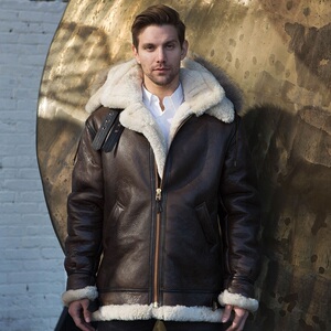 美国原产cockpit dakota b3皮毛一体轰炸机防寒飞行皮衣皮夹克