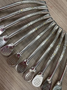 阿根廷纯手工马黛茶吸管德银 镀金弯嘴雕花