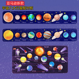 跨境亚马逊 太阳系婴儿童益智3d立体星球拼图 木质银河系行星拼板