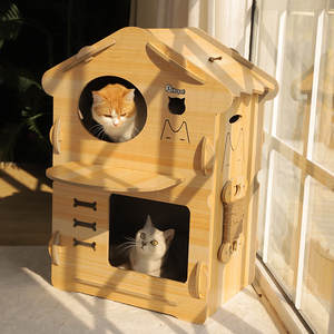 猫窝四季通用猫房子双层夏天封闭式猫房夏季屋舍猫咪木制别墅猫屋
