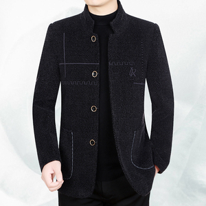 品牌短款加厚羊毛呢子大衣秋冬季新品男士外套立领夹克中年男装