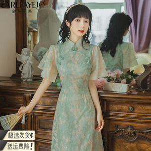 中国风刺绣旗袍年轻款少女2024清新文艺复古装改良版蕾丝连衣裙子