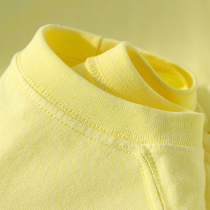 夏日专属 二本针柠檬黄t恤重磅纯棉淡黄色奶油黄宽松纯色短袖上衣