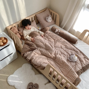 韩国小格子大豆纤维豆豆被子儿童幼儿园午睡夹棉空调被芯四季通用