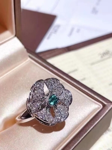 bvlgari宝格丽白金满钻祖母绿系列戒指二手闲置