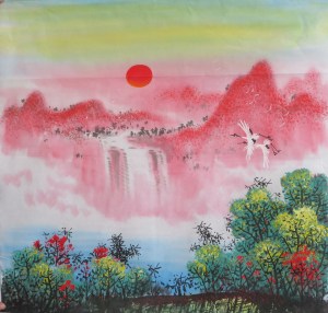 山水画国画旭日东升斗方