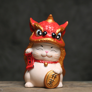 八方来财开运吉祥招财猫醒狮日式茶宠小摆件陶瓷开业店铺家居送礼