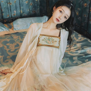 汉服女中国风复古衬衫刺绣网纱吊带裙两件套气质仙女裙连衣裙夏天