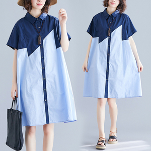 减龄连衣裙夏款显瘦韩版拼色很仙的大码女装2024流行气质衬衫裙子