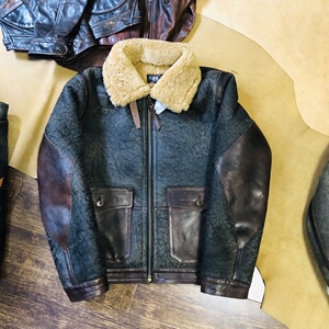 rrl男士b6复古皮毛一体飞行夹克澳洲羊毛水洗皮面耐磨抗造皮衣