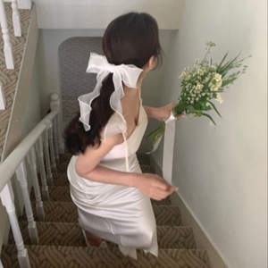 韩国进口白色网纱蝴蝶结飘带发夹女后脑勺高级感头饰大号发卡发饰