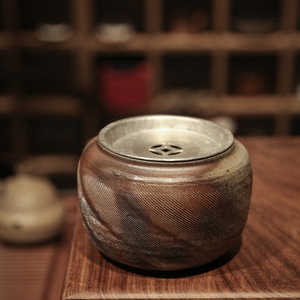 子木柴烧建水锡盖手拉胚柴窑落灰水洗日式功夫茶具小号茶洗茶渣斗