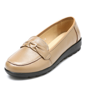 品牌妇女鞋春秋真皮方口单鞋中年女士皮鞋平底低跟妈妈鞋40 50岁