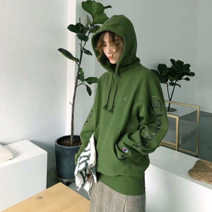 春秋tb champion fashion连帽卫衣男女宽松刺绣芥末绿外套情侣装
