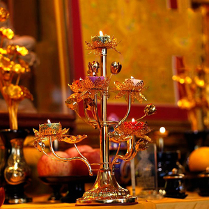 家用佛堂寺庙供佛前长明灯七星酥油灯座七品莲花灯架蜡烛台供灯台