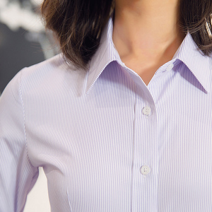 细条纹衬衫女长袖春秋新款修身职业装紫色条纹衬衣气质银行工作服