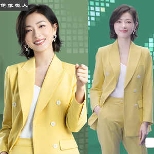 明星万茜同款西装套装女秋职业装气质女神范高腰九分小脚裤两件套