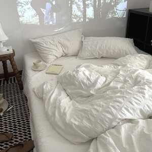 白色情人节/ins本白纯棉泡泡纱床上四件套全棉公主少女心床单床品