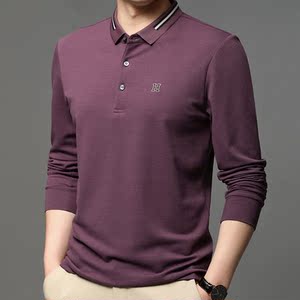男士长袖t恤春秋爸爸纯色商务翻领体桖polo衫中年男装上衣高端潮