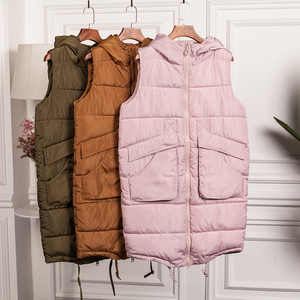 外贸好货女士加厚长款坎肩棉马甲秋冬新款棉外套蓬松连帽多兜加厚