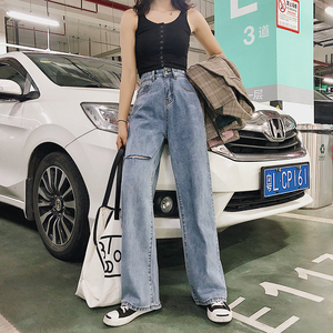 老爹裤2019新款女长裤牛仔阔腿裤子女显瘦百搭小个子泫雅裤高腰ce