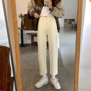 米色牛仔裤女韩系风宽松直简裤女生显腿细裤子8九分裤瘦瘦裤直筒