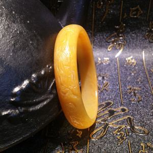 霍山玉籽料龙凤呈祥玉手镯 黄蜡石黄龙玉大别山玉58mm