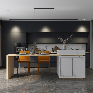 高端岩板岛台餐桌现代简约小户型实木家用厨房伸缩长方形中岛吧台