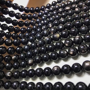 纯天然黑银线石散珠紫苏辉石长链金运石半成品顽火辉石5-13mm银矿