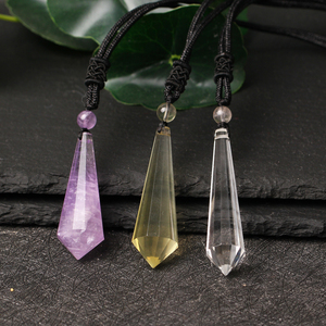 天然水晶灵摆吊坠拉长石紫水晶白粉茶绿幽灵黑曜石刻面转运球项链